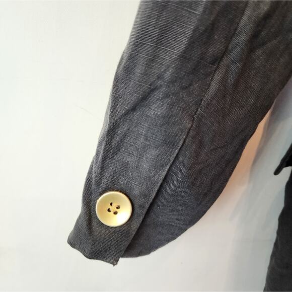 Vintage Black Double Breasted Linen Blazer Jacket Size 10 - Picture 7 of 11